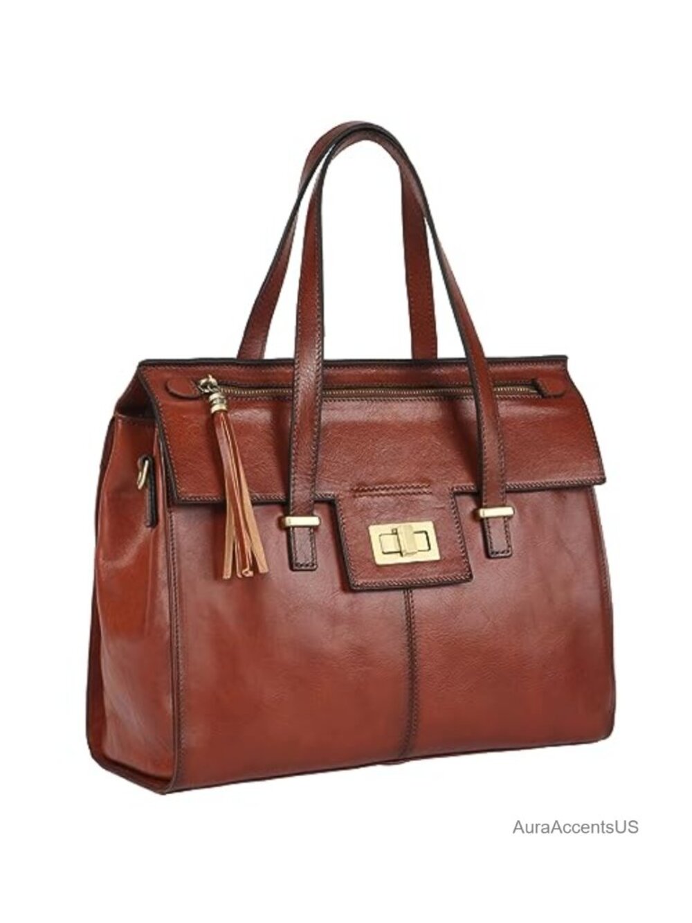 Italian Full Grain Leather Satchel Purse with Fringe for Women